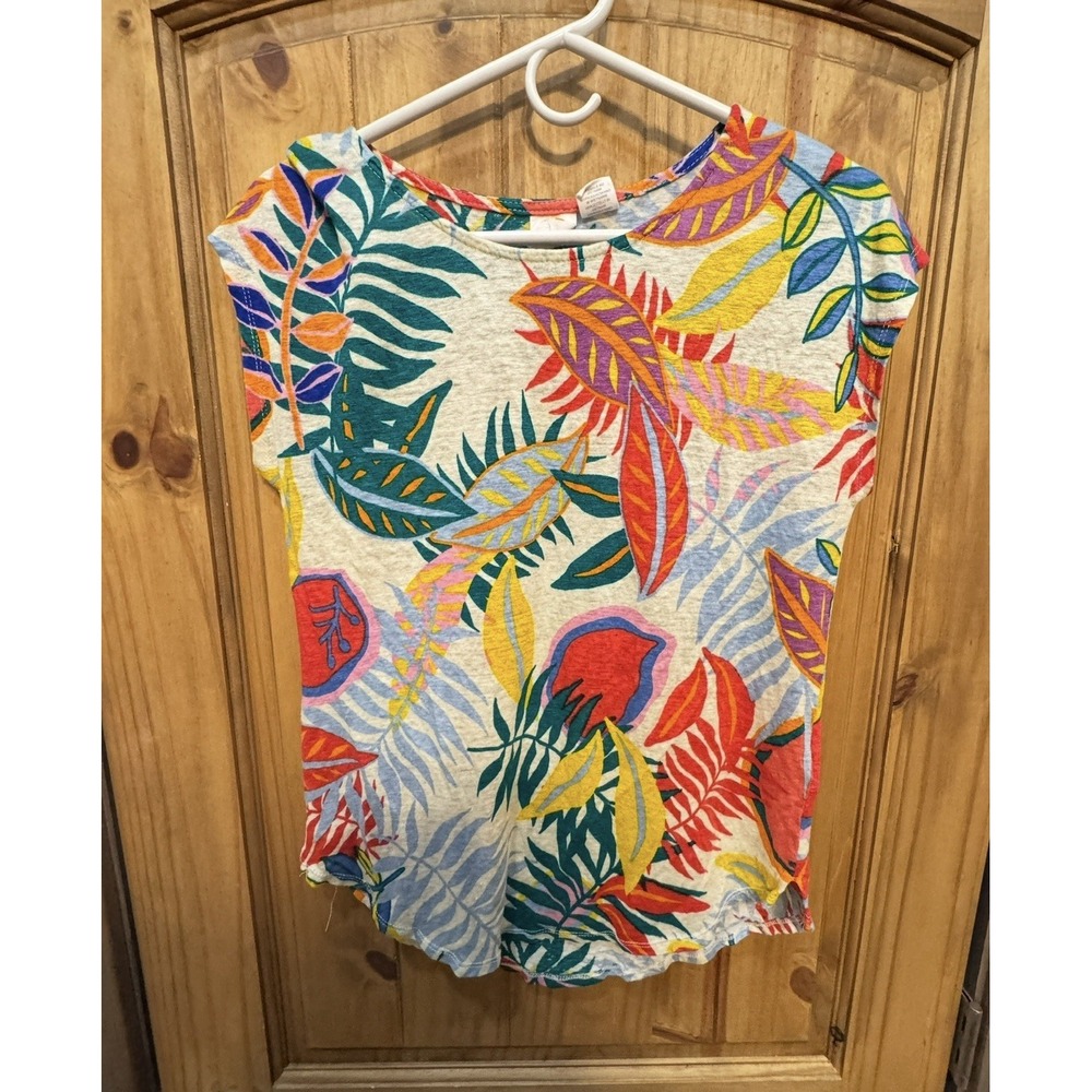 C&C California 100% Linen Top Women's M Multicolor Tropical‎ Leaf Print Boho